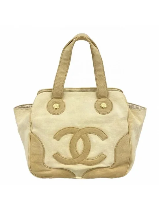 Chanel Tote Marshmallow Canvas White Beige Gold