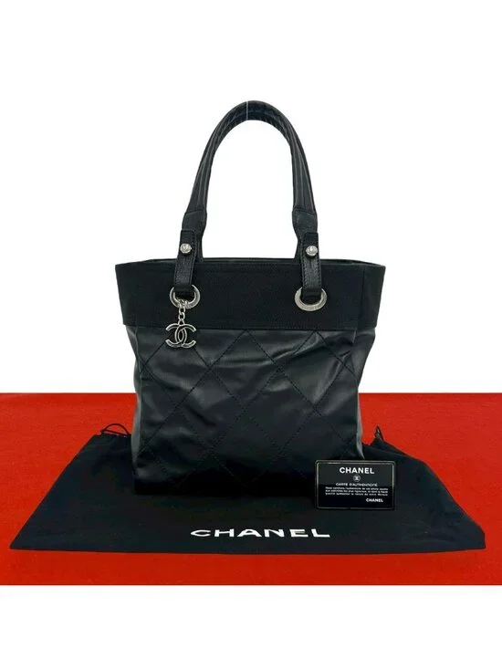 Chanel Card with No 19 Paris Biarritz PM Leather Tote Shoulder Bag Black