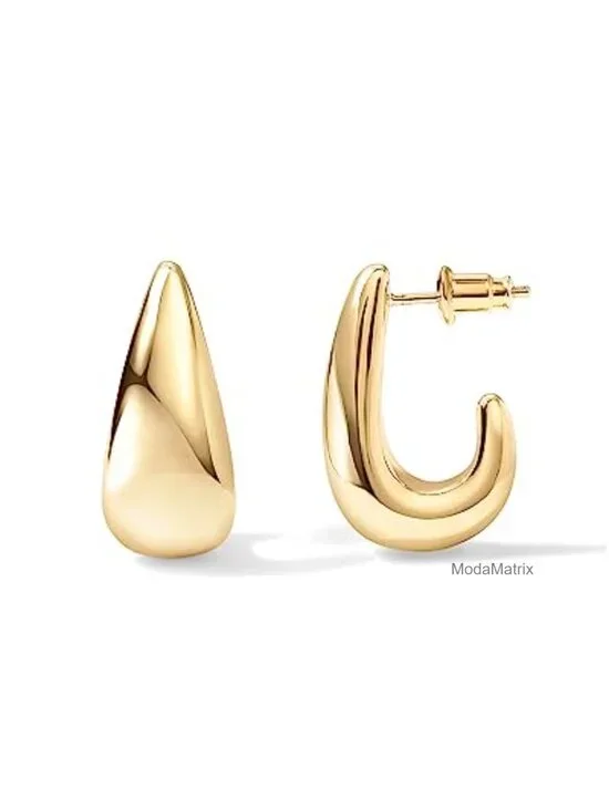 14K Gold Plated 925 Sterling Silver Post Statement Huggie Hoop Earrings