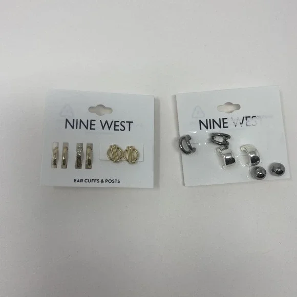 Nine West Earring Set Gold Tone Hoops Cuffs Posts Silver Tone Mixed Metals New‎