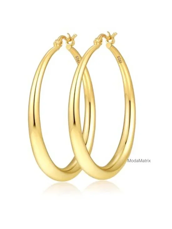Hypoallergenic 925 Sterling Silver 14K Gold Plated Hoop Earrings Lightweight