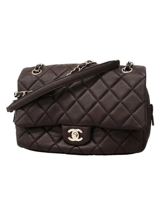 Chanel Shoulder Bag Quilted Calf Brown Silver