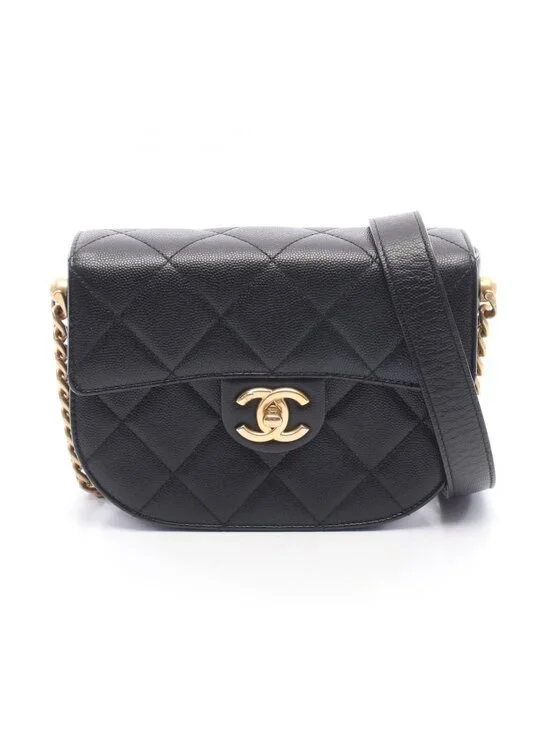 Chanel Shoulder Bag Quilted Small Flap Black Caviar Leather Chain