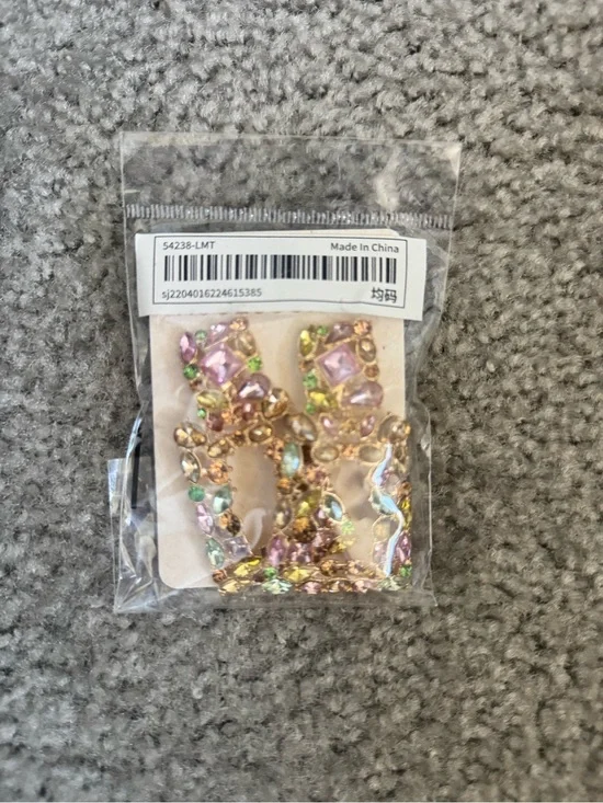 Gold-tone Multicolor Rhinestone Dangle Earrings