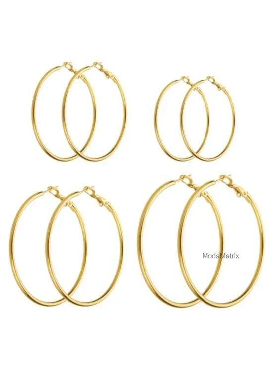4 Pairs Hypoallergenic 14K Gold Plated Hoop Earrings Set
