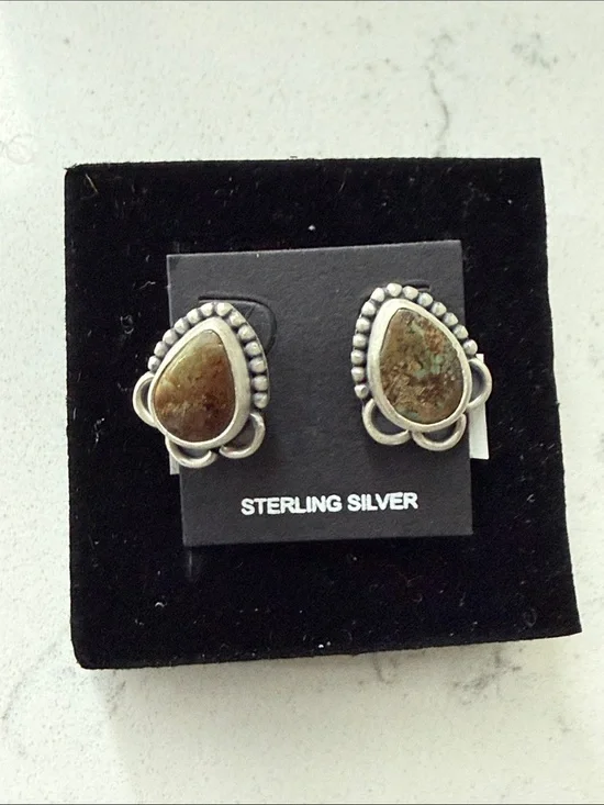 NWT Sterling Silver Brown Turquoise Teardrop Earrings pilot mountain
