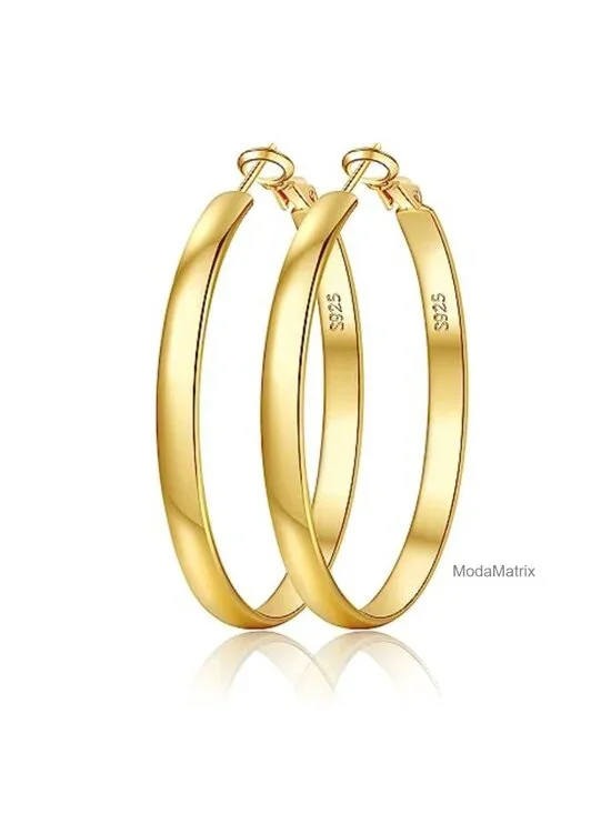 5mm Wide Gold Plated Sterling Silver Hoop Earrings - Large Hoops for Women