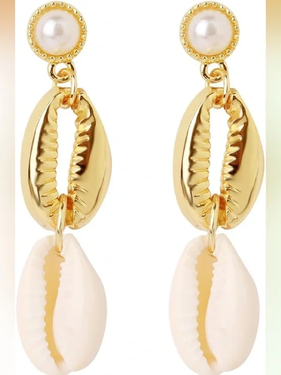 Anthropologie Gold and Cream Color Shell Drop Earrings