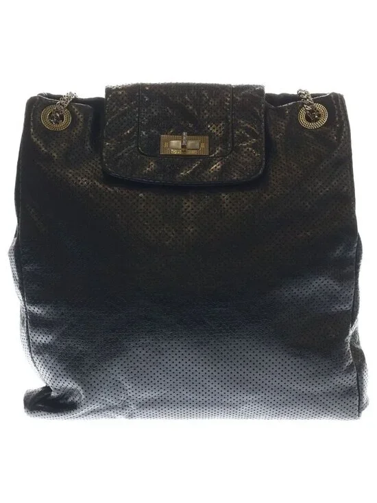 Chanel 2.55 Perforated Chain Shoulder Bag Leather Black