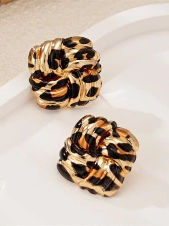 New - Retro Geometric Rectangle Leopard Print Stud Earrings for‎ Women