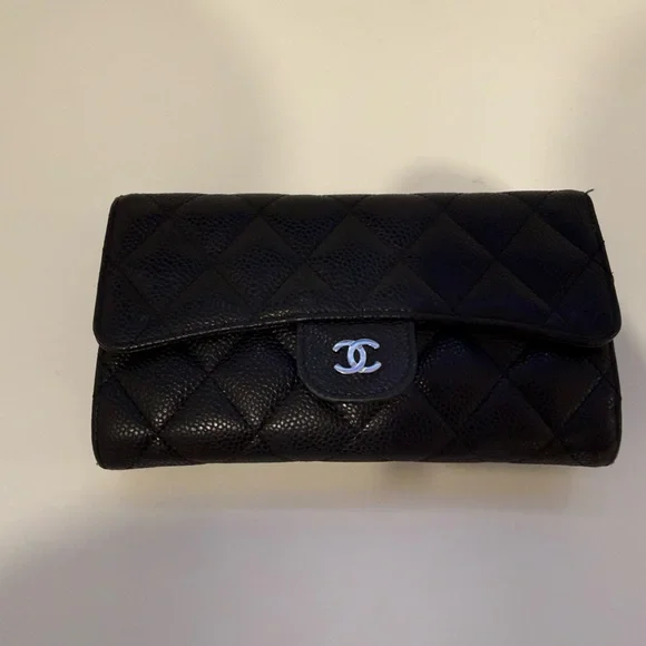 Authentic Chanel Black Quilted Leather Wallet