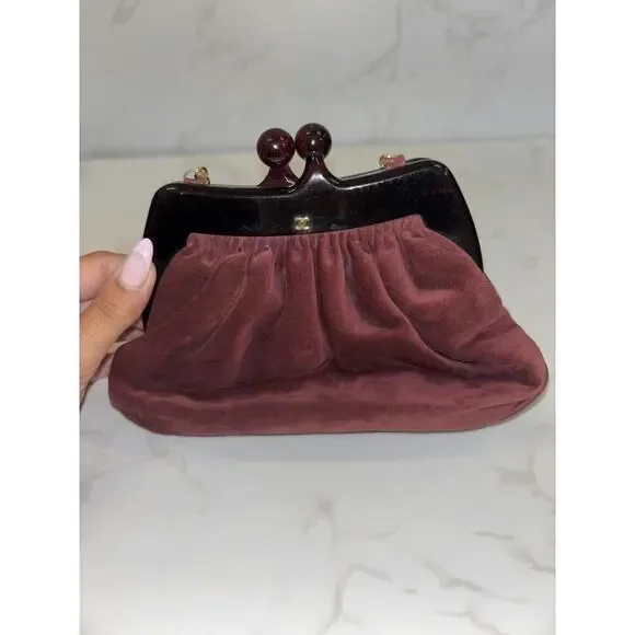 Chanel Suede Kiss-Lock Clutch - Good Condition