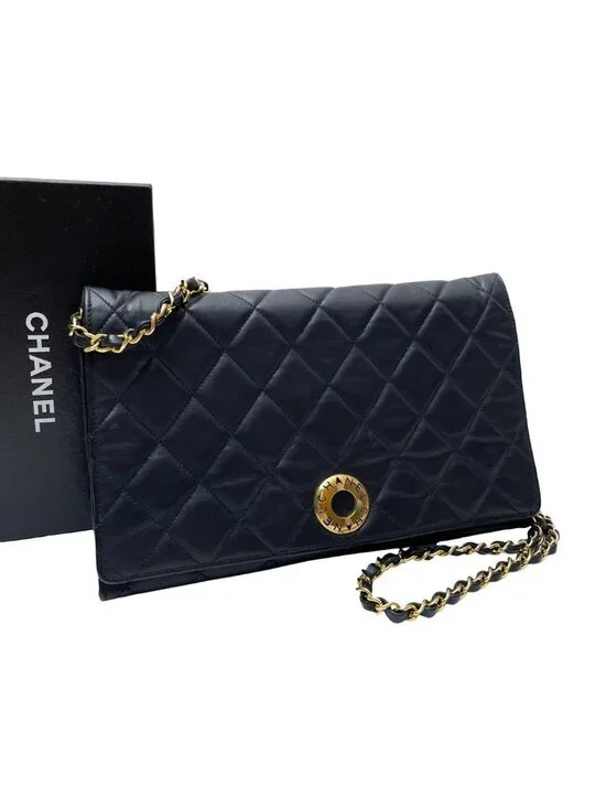 Chanel Quilted Lambskin Circle Logo Chain Shoulder