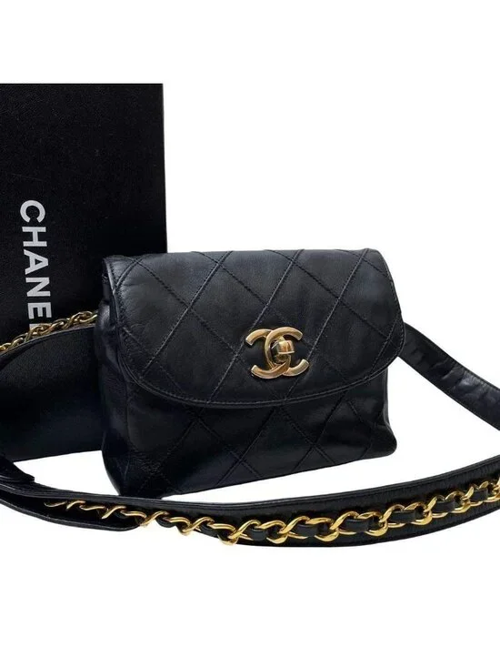 Chanel Bicolor Quilted Waist Bag Pouch CC Logo Black