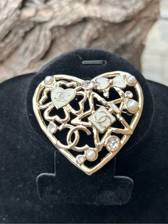 Chanel Heart Brooch with Pearls and Crystals