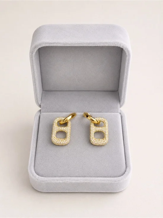Gold-Tone Convertible Hoop Earrings | Detachable CZ Charm Pendant | 2-in-1