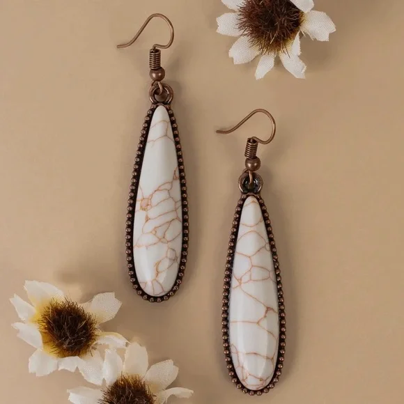 Chic Teardrop Earrings with Marbled‎ Stone