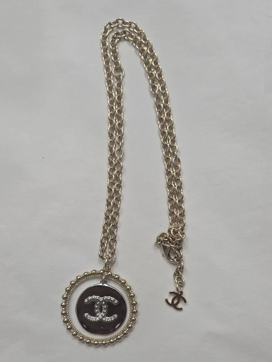 #145 CHANEL Coco Mark Necklace Jewelry GP (Gold Plated) Women's Gold and Silver