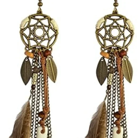 Long Tassel Feather Earrings Viking Medieval‎ Punk Renaissance Look