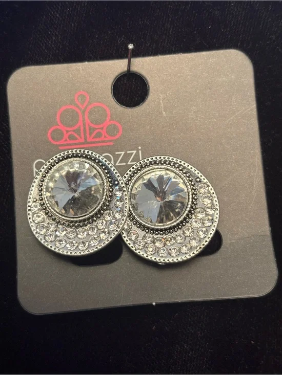 Paparazzi Silver Crystal Circle Clip on Earrings - Clear