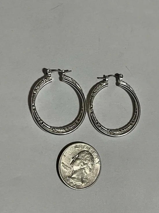 Silver Textured Hoop Earrings - Silver