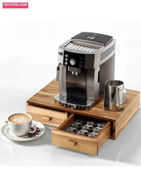 Acacia Wood 30-Pod Coffee Pod Storage Box with Drawers for K-Cup
