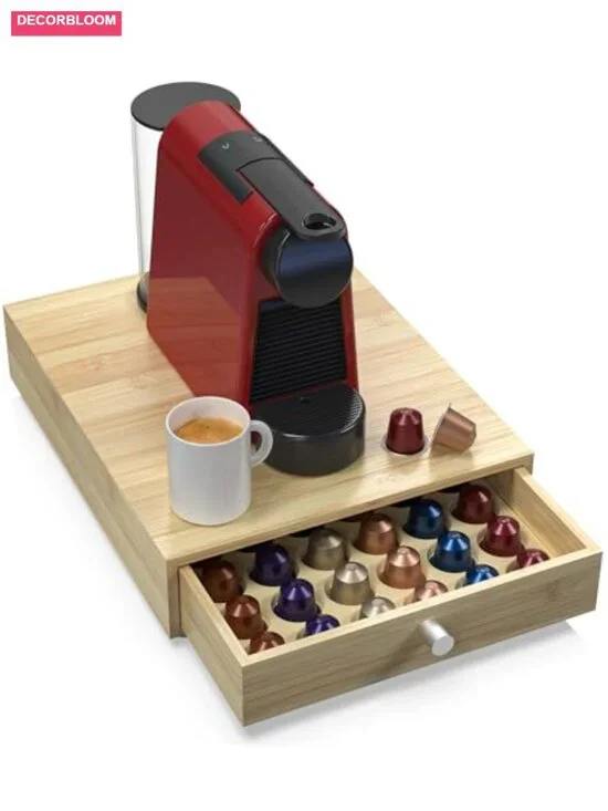 Bamboo Coffee Pod Holder 48 Pod Countertop Machine Stand Organizer Nespresso