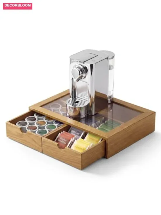 Wooden Coffee Pod Organizer with Acrylic Lid Dual Drawer Large