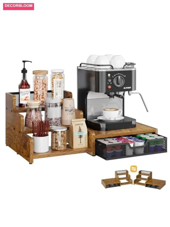 Coffee Station Organizer with K Cup Holder 28 Pod Capacity 3-Tier Syrup Rack
