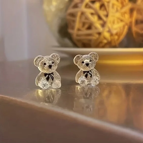 NEW Elegant Clear Bear Earrings. Unique Bear Earrings.  🐻  A7-241