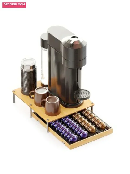 Bamboo Coffee Pod Holder Drawer Storage for Nespresso Vertuo Capsules, 40 Big