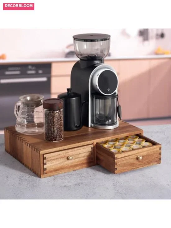 Acacia Wood K Cup Organizer Drawer for 30 Pods with Non-Slip Pad