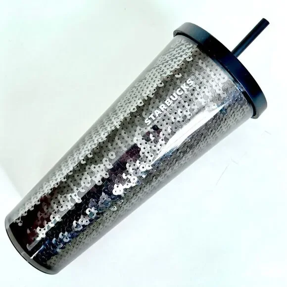 STARBUCKS 24oz TUMBLER LIMITED EDITION BEST MOST FAVORITE SILVER SEQUINS