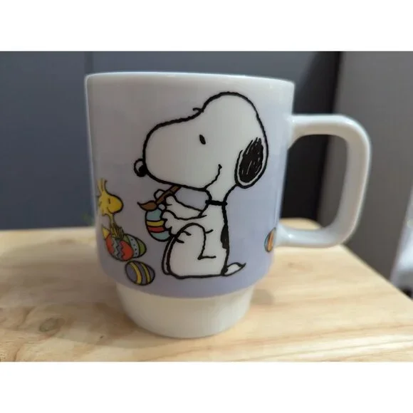 2021 Peanuts coffee tea‎ mug Snoopy & Woodstock painting Easter eggs 4 inch