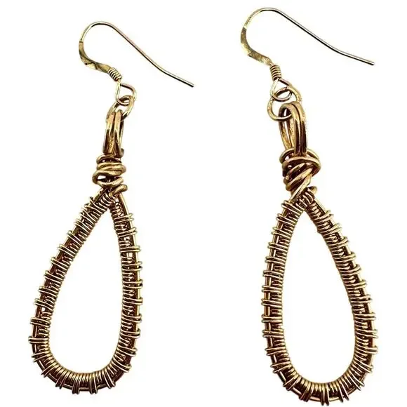 14K Gold Filled Handmade Artisan Wire Wrapped Teardrop Dangle 2