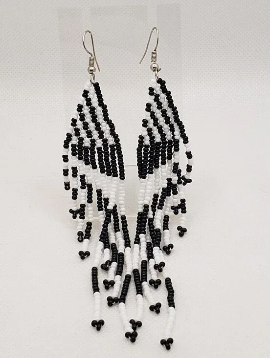 Black And White Beaded Drop Earrings