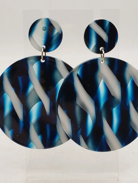 Statement Round Resin Drop Earrings in Blue and White