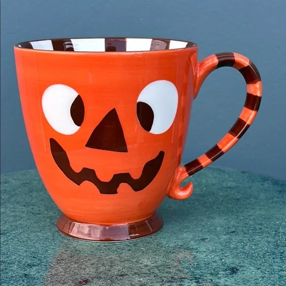 Vintage Starbucks Halloween Jack O’Lantern Monster Orange Stripe 2007 Mug