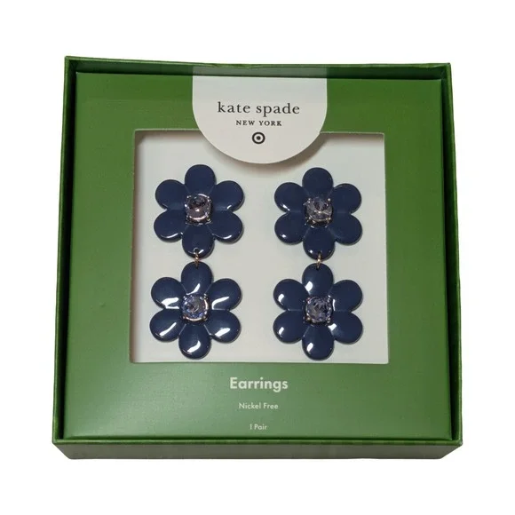 ⭐B2 Kate Spade New York x Target - Linear Blue Floral Rhinestone Earrings NWT