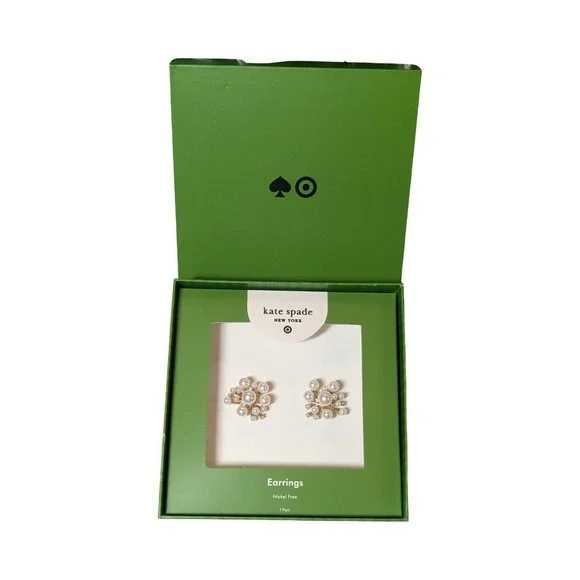 ⭐B1 Kate Spade NY Target Pearl White Gold Cluster Stud Earrings Nickel Free NIB