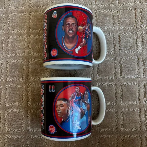 VTG Joe Dumars Isiah Thomas Detroit Pistons Coffee Mugs Limited Edition Licensed