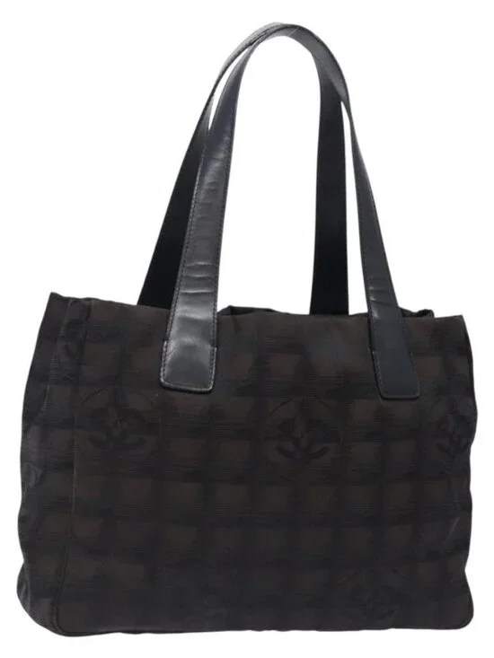 CHANEL New Travel Line Tote Bag Nylon Dark Brown Black CC Auth BA4258