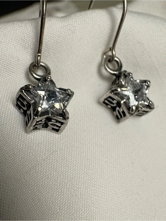 Retired Silpada W1236 Lucky Star 925 Sterling Silver CZ Dangle Earrings