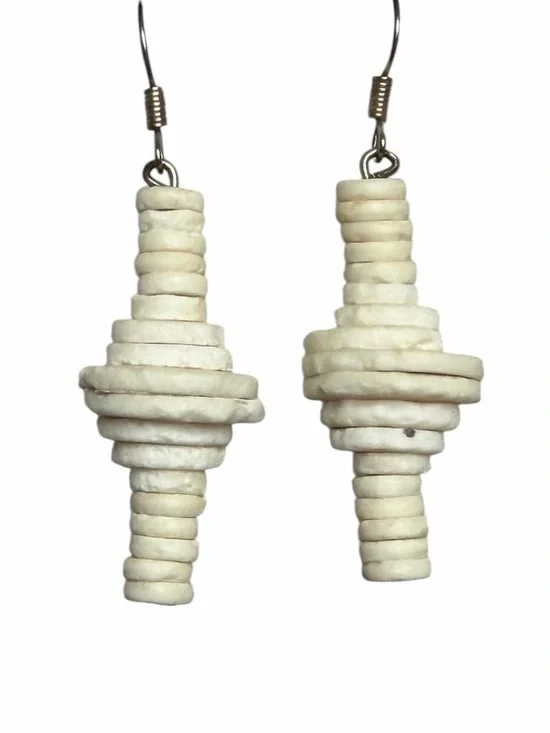 Unbranded Ivory Stacked Heishi Disc Beads Dangle Pierced Earrings Boho Coastal