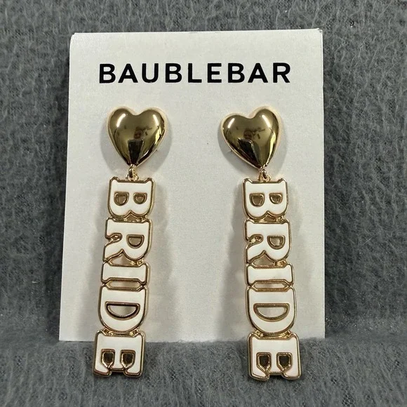 BAUBLEBAR Dressed In White Heart & Shell Bride Linear Drop Earrings NWT