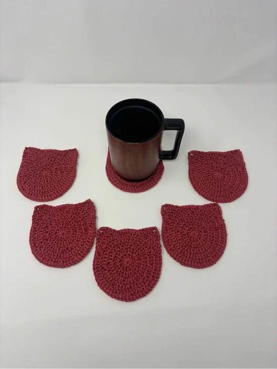 Terra Cotta Cat Ear Crochet Coasters (Set of 6)