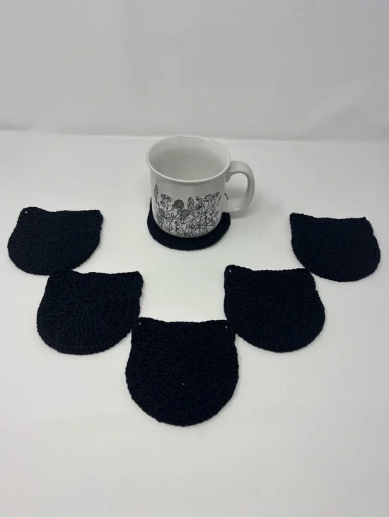 Black Cat Ear Crochet Coasters (Set of 6)