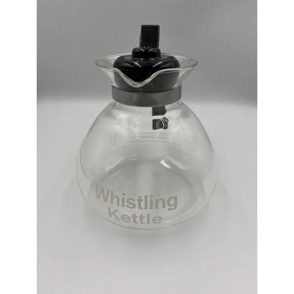 Medelco Glass Boil Gas Water Stovetop Whistling Kettle Coffee Tea 12 cup