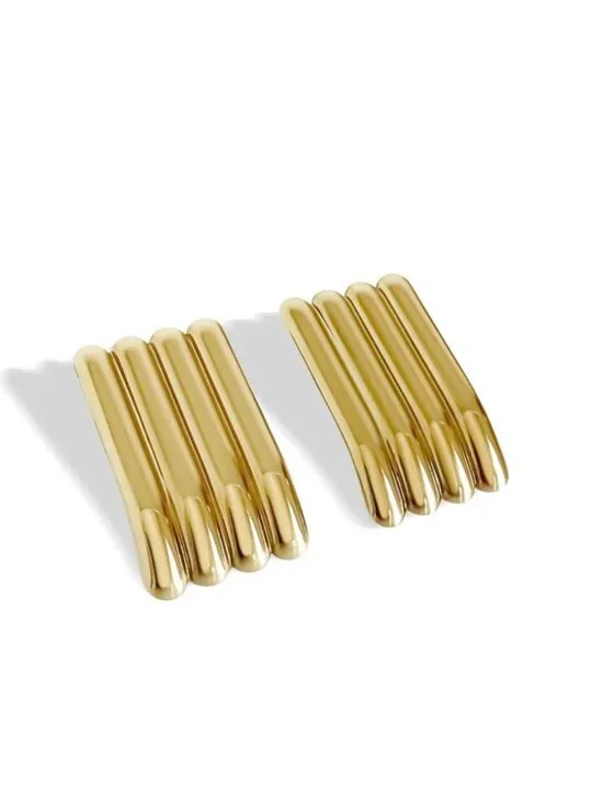 New! Gold Channel Bar Statement Earrings (1064) NWOT