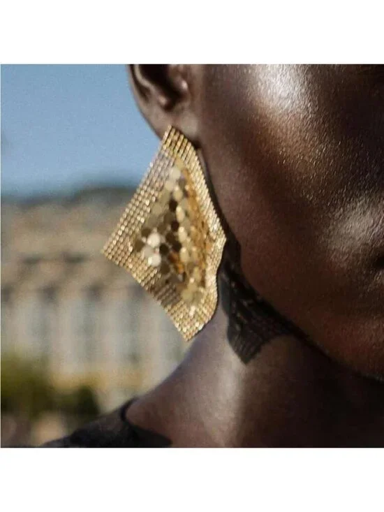 New! Zara Gold Square Mesh Earrings (3038) NWOT
